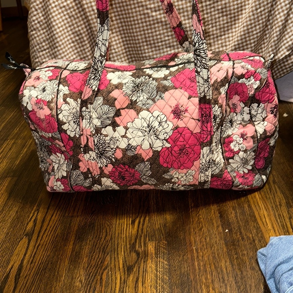 Vera Bradley Pink and Brown Travel Bag with Floral Pattern